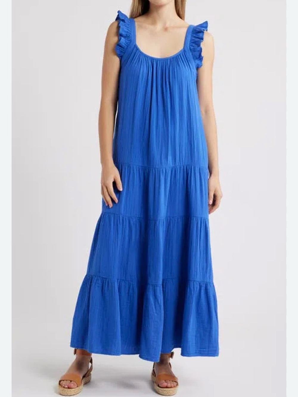 Caslon Ruffle-Shoulder Tiered Maxi Dress - Royal Blue 1X